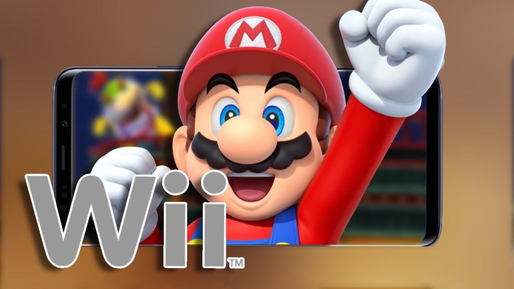 Feature image for our best Android wii emulator feature. It shows the character Mario popping out of a phone with his fist in the air.