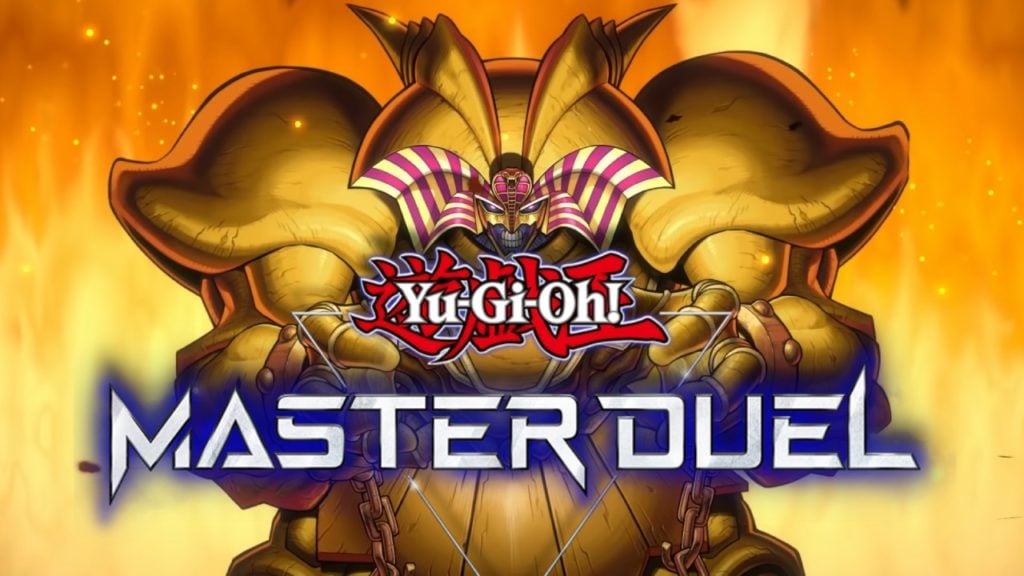 Exodia on the Yu-Gi-Oh master duel logo