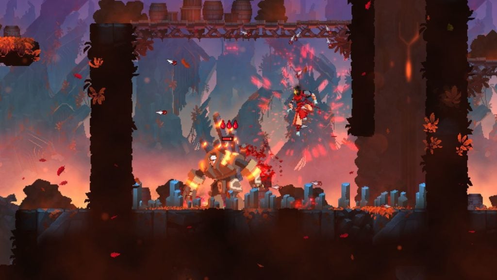 Feature image for our news article on the Dead Cells Android port. It shows a Dead Cells screenshot with a boss fight taking place.