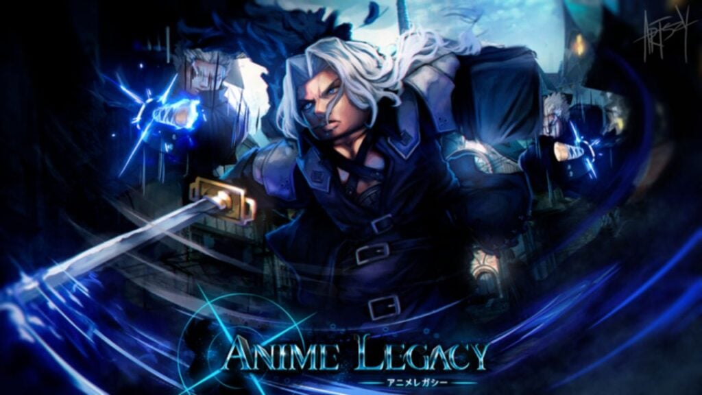 Feature image for our Anime Legacy codes guide. It shows a Roblox version of the character Sephiroth from Final Fantasy 7.