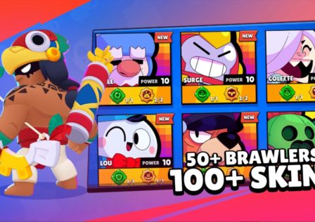 Feature image for our news article on Brawl Stars gacha. It shows a line up of Brawl Stars characters.
