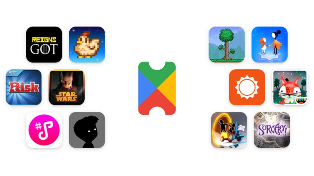 The featured image for our news article covering the Google Play Pass sale, featuring a selection of mobile game thumbnails on a white background.