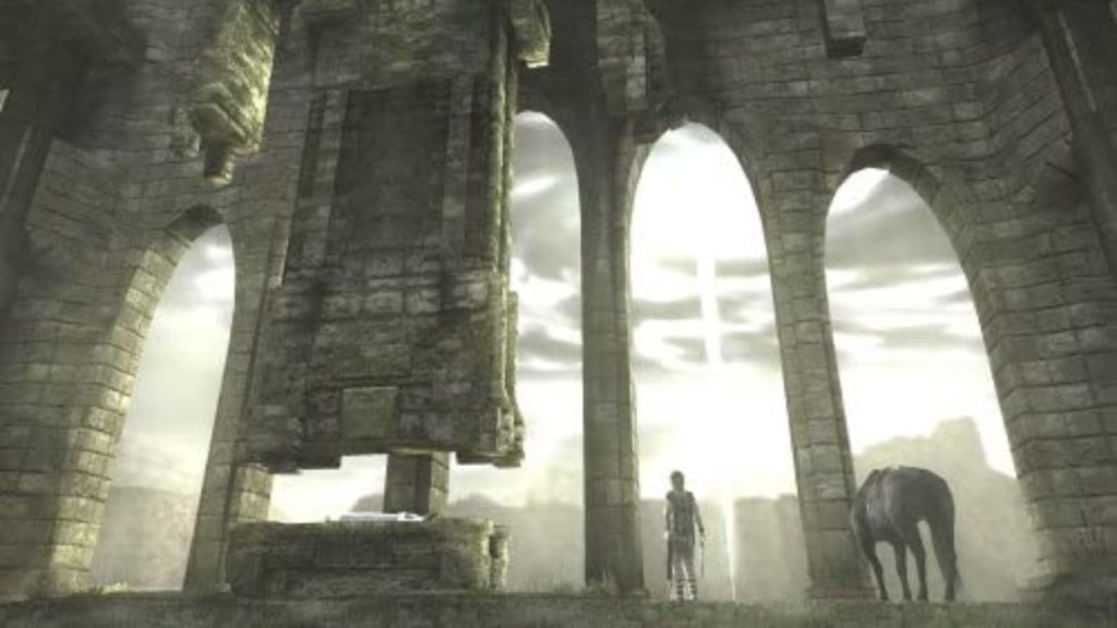 Feature image for our Shadow Of The Colossus Emulator news. It shows a screenshot from the original game, where Wander is standing with his horse, Agro.