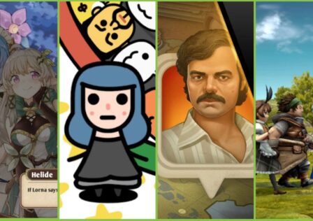 Feature image for our best new Android games this week feature. It shows two characters from Zold:out, a player character in Devolver Tumble Time, a Narcos character and the party from Various Daylife.