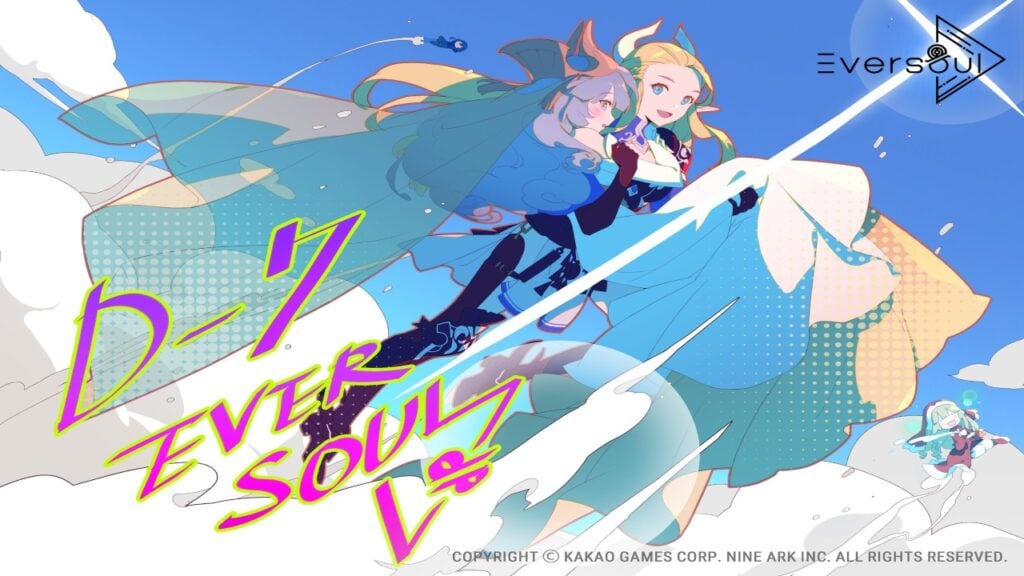 The featured image for our Eversoul reroll guide, featuring an Eversoul character training and flying through the air.