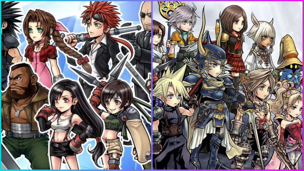 feature image for our final fantasy opera omnia 5th anniversary news article, the image features official art of popular final fantasy characters such as cloud and aerith