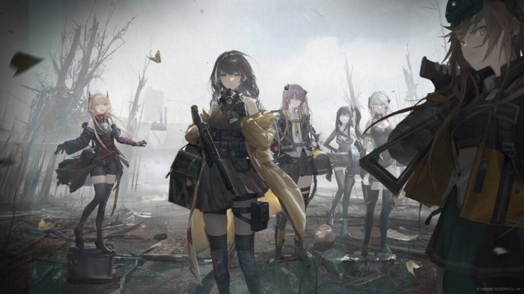 The featured image for our Girls' Frontline Fixed Point trailer article, featuring the Dolls from the game standing in a barren forrest.