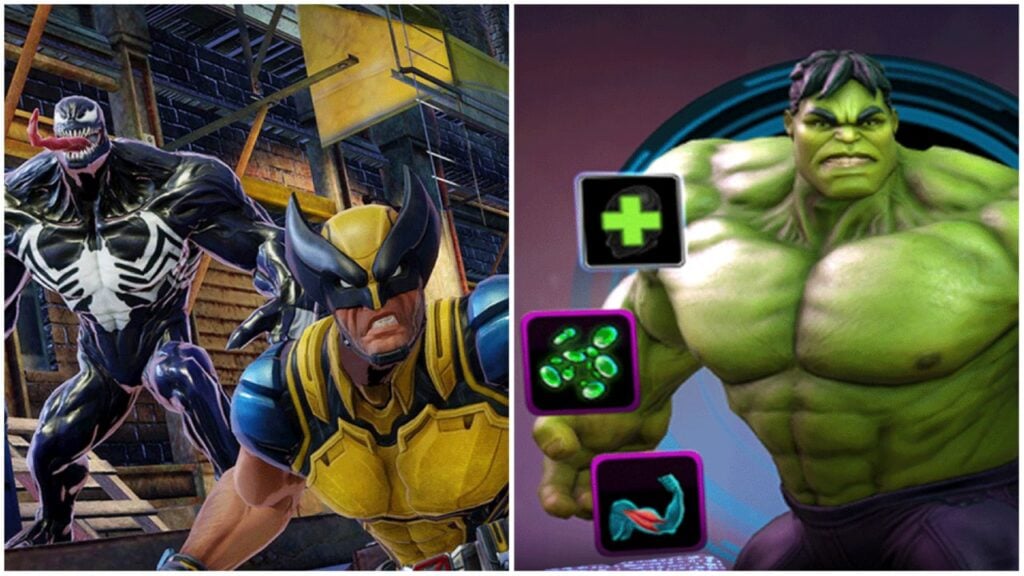 image for our marvel strike force entry, the image features promo art of marvel characters such as venom and the hulk