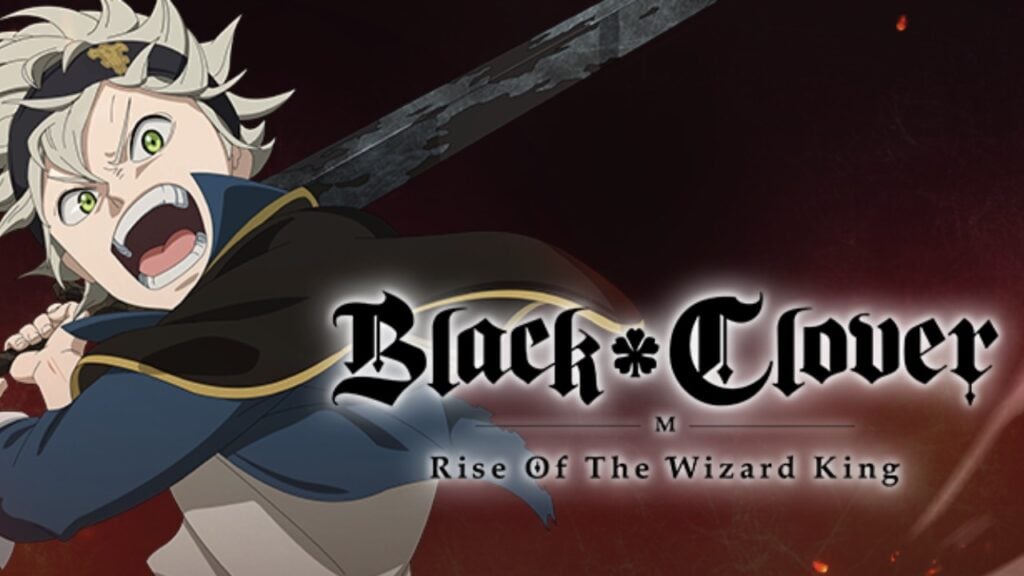 The featured image for our Black Clover pre-registration article, featuring the main character from the game swinging a sword and shouting at the camera. The game's logo sits to the right of the character.