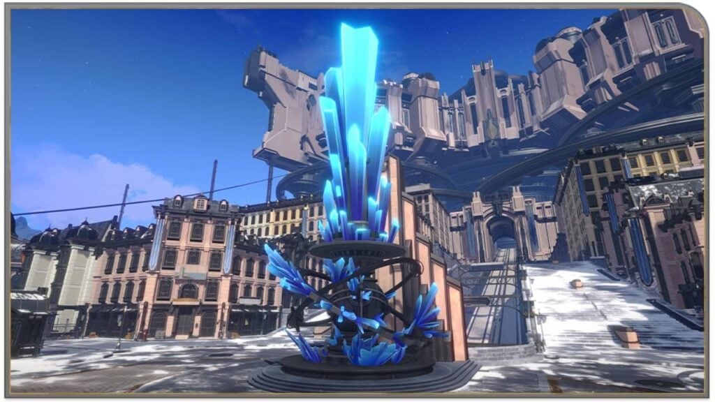 Feature image for our Honkai: Star Rail 120Hz exclusion news. It shows a Honkai: Star Rail environment with a city square and a large crystal structure in the centre.