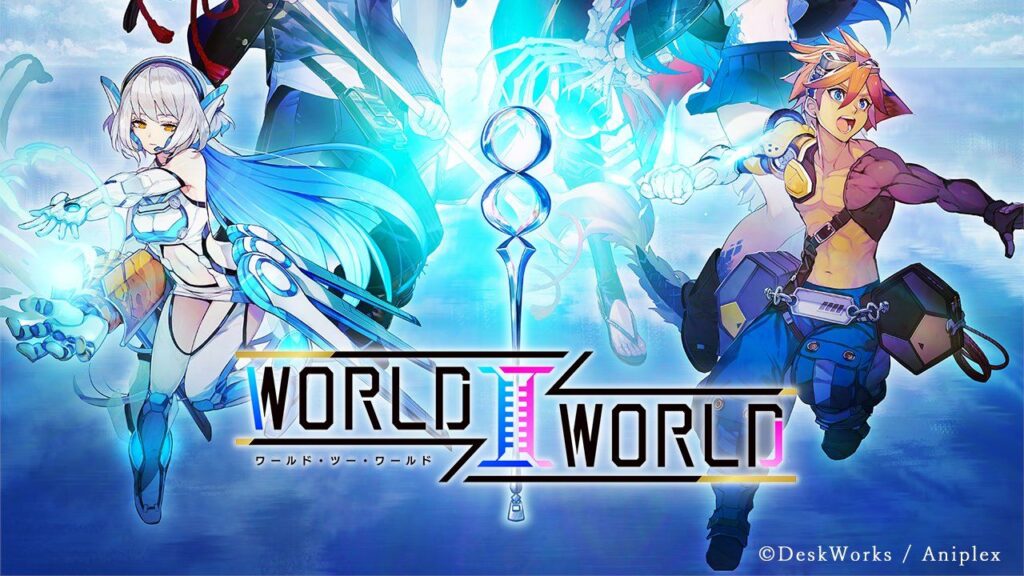 Feature image for our World II World tier list. It shows the game's logo with art of characters Raqqa and Fujo facing in different directions.