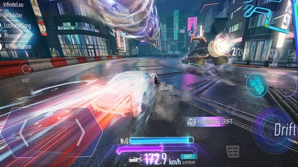 Feature image for our Ace Racer codes guide. It shows an in-game screen of a car getting a boost during a drift.
