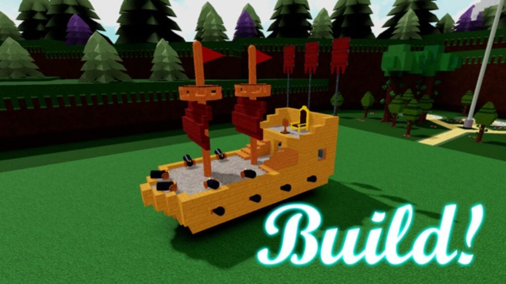 The feature image for our Build A Boat For Treasure codes guide. It shows a Roblox block ship, sitting on grass.