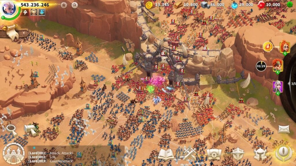 Feature image for our Call of Dragons news. It shows a battlefield with huge numbers of units clashing at a gate.
