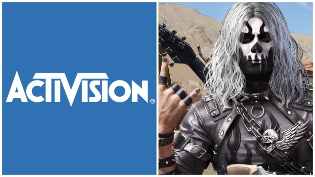 feature image for our call of duty mobile support news article, the image features the official logo for activision as well as a promo screenshot of a call of duty character wearing face paint, a leather jacket and chains while posing with the devil horn hand symbol
