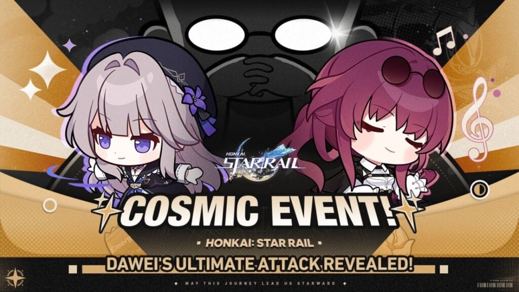 Feature image for our Honkai: Star Rail Boarding Preparation Special Program Live Updates news feature. It shows two Honkai Star Rail characters, with a shadowy figure with glasses lurking in the background.