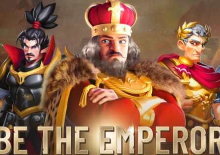 The featured image for our Overlord Of Chaos pre-registration article, featuring several characters from the game gathered and facing the camera. The tag line underneath reads "Be The Emperor".