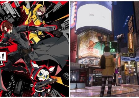 feature image for our persona 5 gacha news, the image features promo art for the game with the familiar persona art style of 3 new characters as they wear their costumes and eye masks, with a small character that resembles an owl, there is comic book style buildings and text too, there is also a screenshot from the game of a character stood in the middle of the city of tokyo as they are surrounded by neon signs and buildings