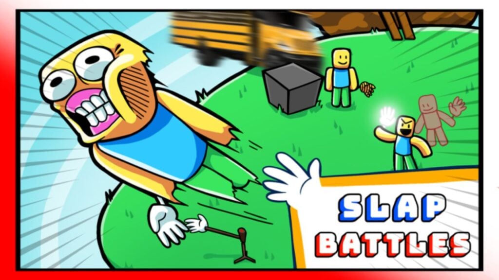 Feature image for our Slap Battles. It shows a Roblox character slapping another and causing them to flying through the air.