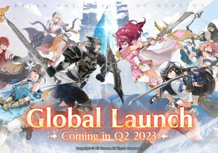 Feature image for our Valiant Force 2 news piece. It shows several characters with swords charging toward each other. The text reads 'Global Launch Coming In Q2 2023'.