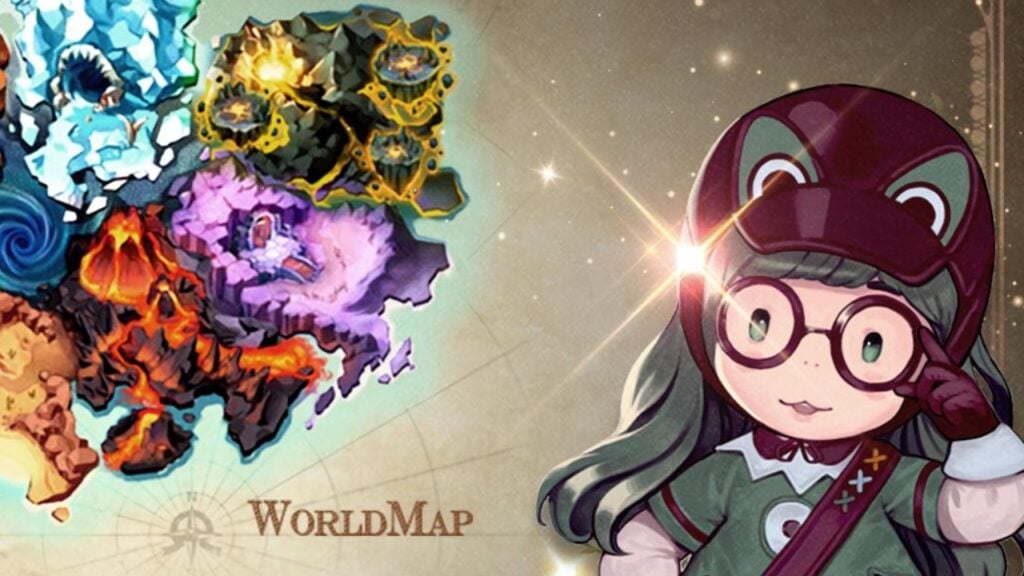 The featured image for our Witch Market soft launch article, featuring a witch standing and looking at the camera in the bottom right. To the left of her is a cut off map of the game.