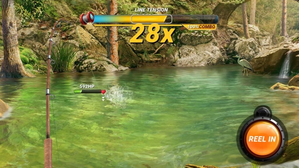 Feature image for our Fishing Clash codes guide. It shows some water with a fishing rod that's cast a line into the water.