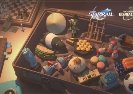 Feature image for our Honkai Star Rail codes guide. It shows a 3D art image of an open box full of little souvenir toys.