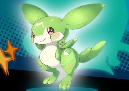 Feature image for our Monster World Adventures codes guide. It shows a green creature with red eyes and long rabbit-like ears on a blue background.
