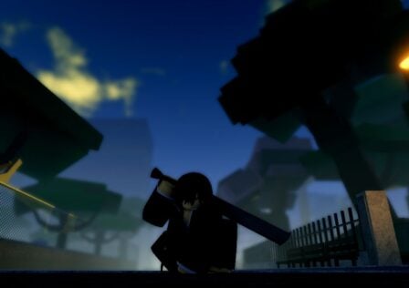 Feature image for our Project Mugetsu Resurrection tier list. It shows a character crouched on the ground in the city map after dark.