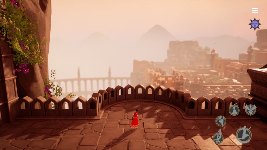 The featured image for our Raji: An Ancient Epic Netflix article, featuring a screenshot from the game. The screenshot shows Raji standing on a balcony in Ancient India, looking over a breathtaking landscape.