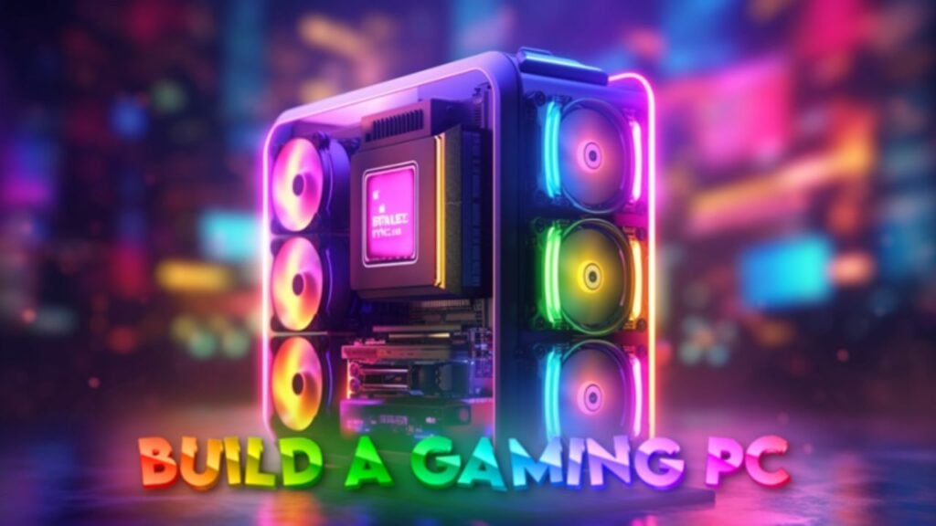 Feature image for our Build A Gaming PC 2 codes. It shows a PC tower lit in many different colors.