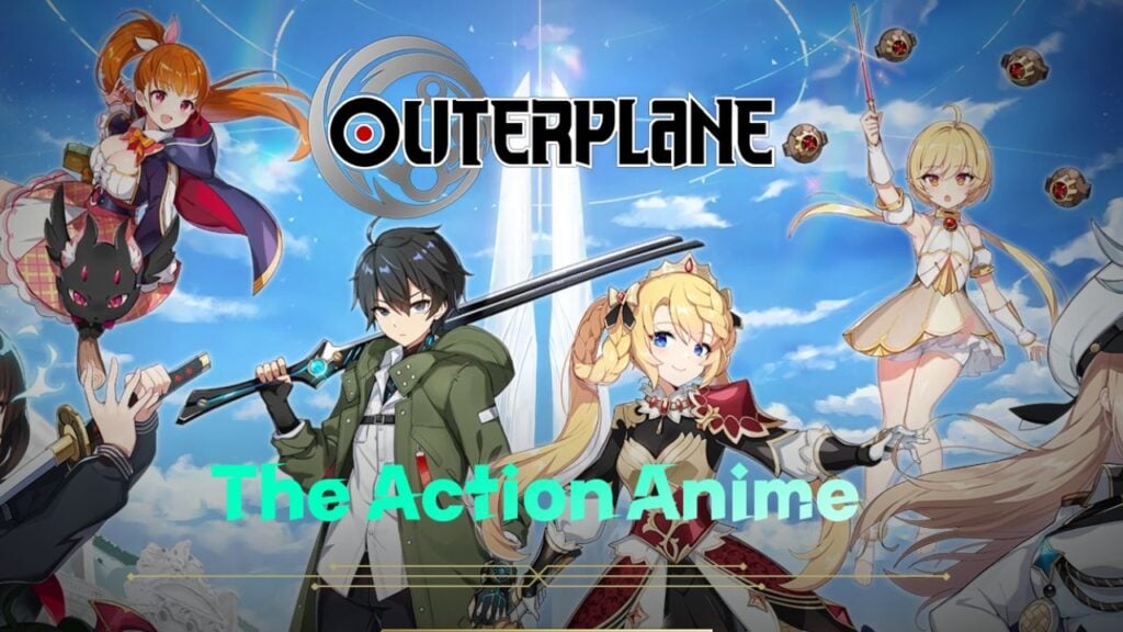 Feature image for our news on the Outerplane global release. It shows a promo image of several different characters against a blue sky.