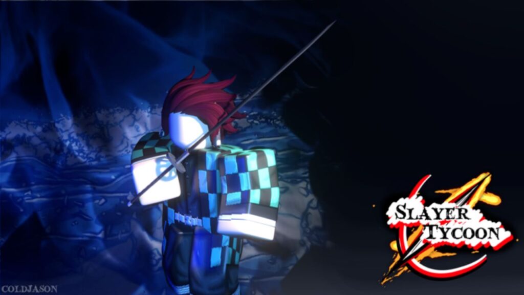 Feature image for our Slayer Tycoon codes guide. It shows a Roblox version of the protagonist of Demon Slayer, Tanjiro.