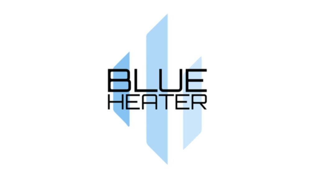 Feature image for our Blue Heater codes guide. It shows the Blue Heater logo, with three vertical bars on a whir background.