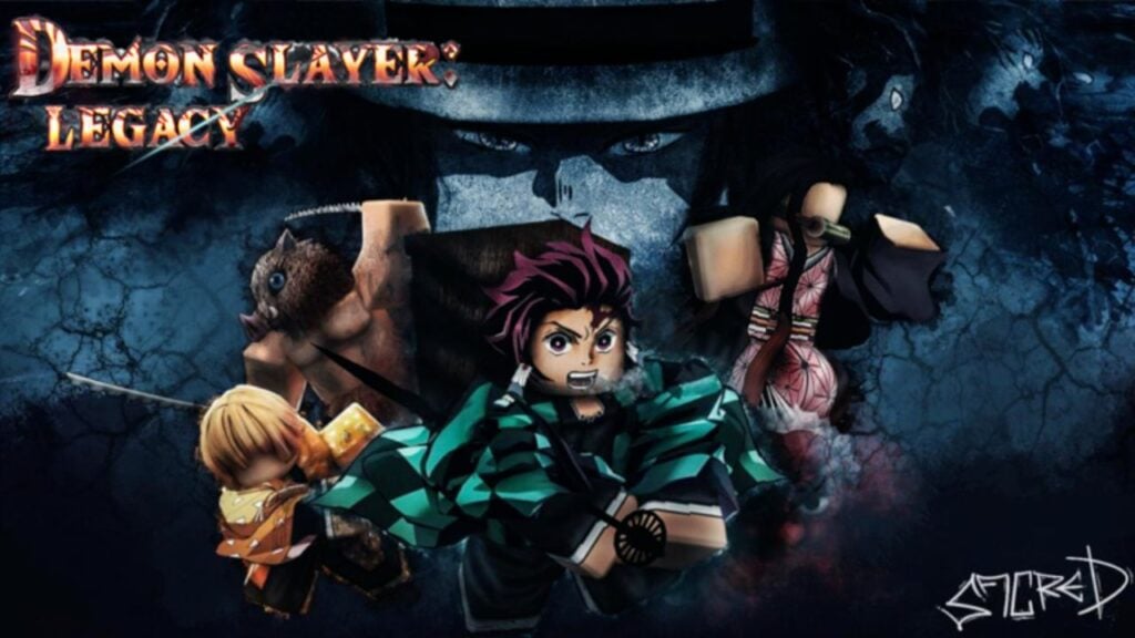Feature image for our Demon Slayer Legacy codes guide. It shows Roblox versions of several Demon Slayer characters.