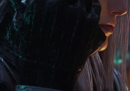 Feature image for our Final Fantasy VII: Ever Crisis trailer news. It shows a close-up of the bottom half of the face of Sephiroth, a man with long silver hair. He's holding a phone to his ear.