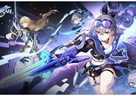 feature image for our honkai star rail replayable events news, the image features official promo art of the game, with silver wolf wielding her robotic arm sword, with luocha behind her holding his sword upwards, there are smaller versions of silver wolf around her, as one kicks out a leg, and the other wears sunglasses