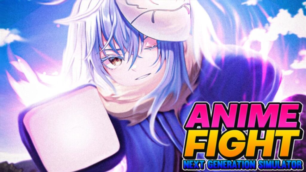 Feature image for our Anime Fight Next Generation codes guide. It shows an anime-style Roblox character with blue hair smiling at the viewer.