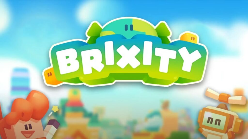 Feature image for our Brixity news piece. It shows the game's logo, with a blocks human and robot character.