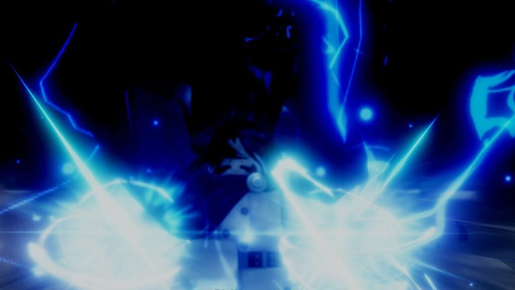 Feature image for our Project Mugetsu Cifer guide. It shows an in-game screen of character wreathed in blue lightning.