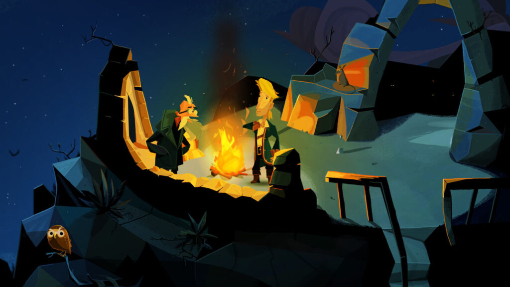 Guybrush chatting to a companion in Return to Monkey Island.