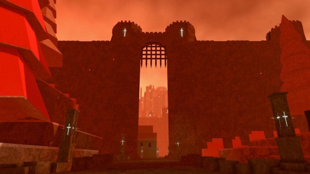 Feature image for our Type Soul Partial Red tier list. It shows a castle wall with a city beyond, bathed in red light.