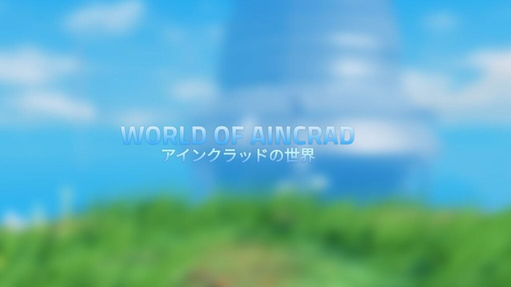 Feature image for our World Of Aincrad armor guide. It shows the World of Aincrad title screen, with the logo and a grassy verge.