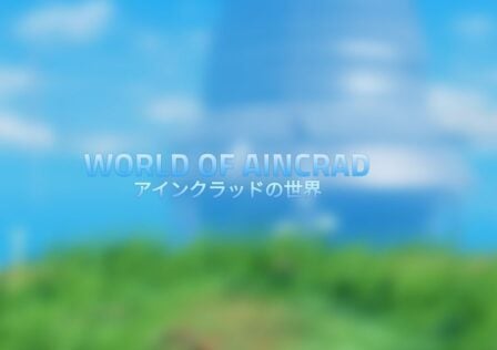 Feature image for our World Of Aincrad armor guide. It shows the World of Aincrad title screen, with the logo and a grassy verge.