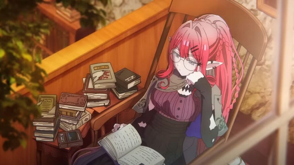 Feature image for our Fate Grand Order Summer event news. It shows a character with pinky-red hair and elf-like ears reading some books in the sun.