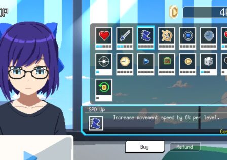 Feature image for out Holocure items guide. It shows a pixel art piece of a character looking at a laptop. An inventory screen sits to the right of them.