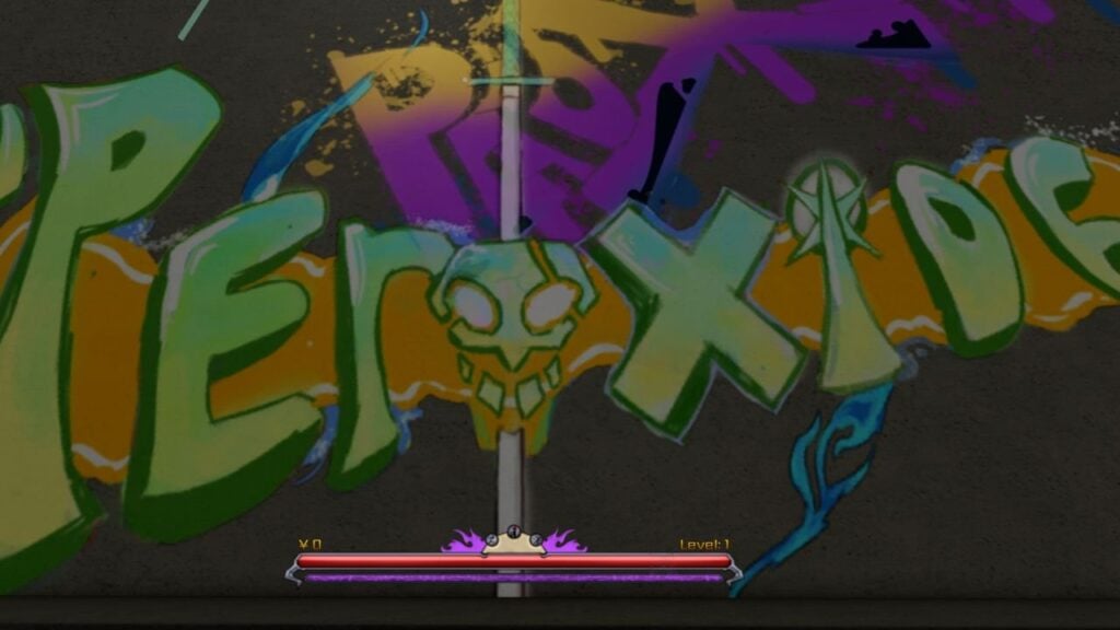 Feature image for our Peroxide clans guide. It shows an in-game screen of some graffiti reading 'Peroxide' with a skull logo in the middle.