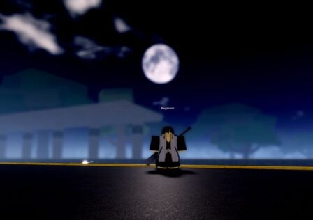 Feature image for our Project Mugetsu Los Lobos guide. It shows a player character at night, stood below a full moon.