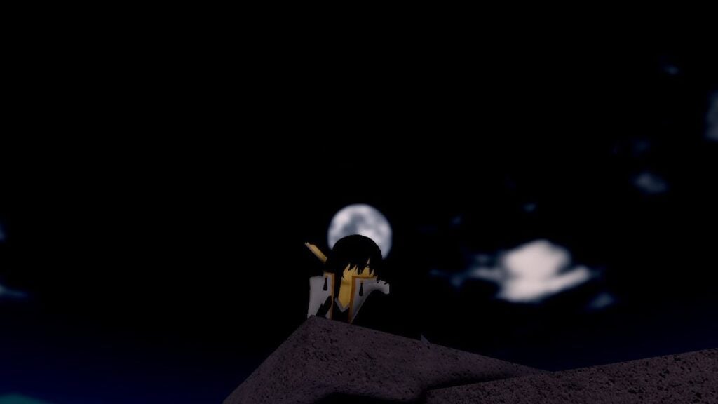 Feature image for our Project Mugetsu Arrogante guide. It shows an in-game screen of a character against a night sky with the moon behind them.