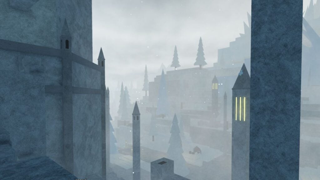 Feature image for our Type Soul Hitsugaya guide. It showns an in-game view over a snowy valley dotted with towers.